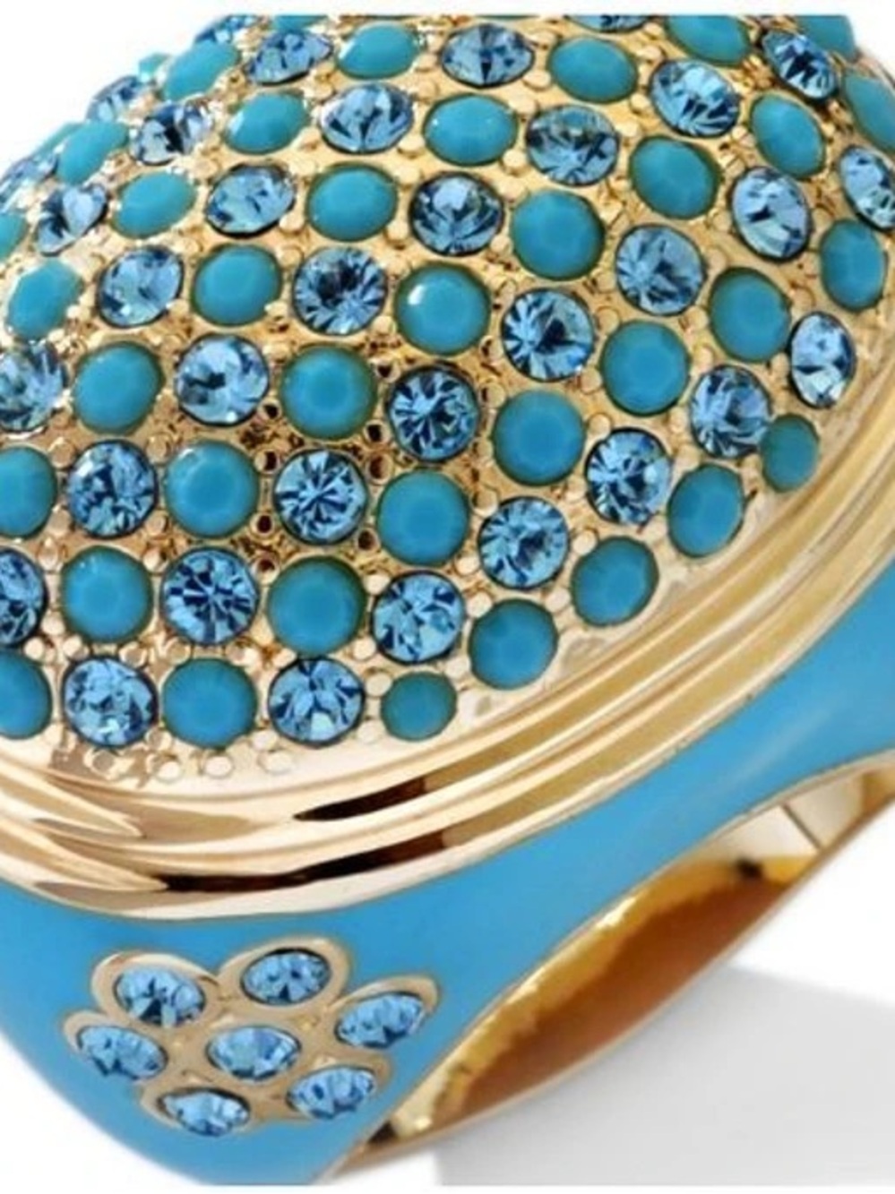 Vintage AKKAD Ibiza Turquoise Rhinestone Enamel Cocktail Ring Size 9